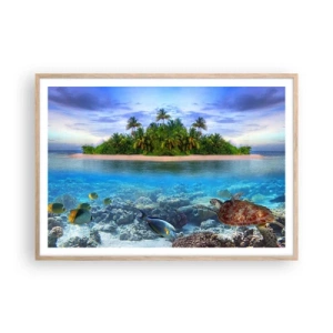 Póster en marco roble claro - Una isla paradisíaca te invita - 100x70 cm