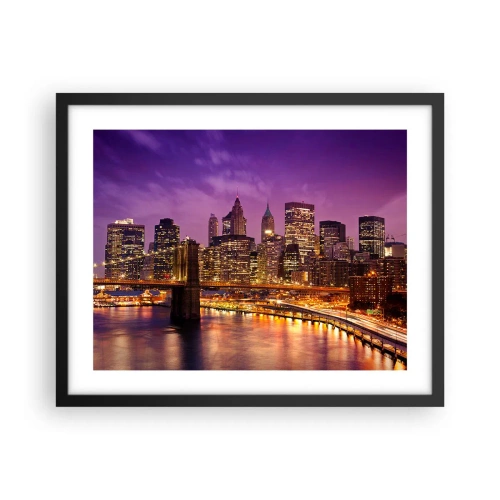 Póster en marco negro - Manhattan púrpura y dorado - 50x40 cm
