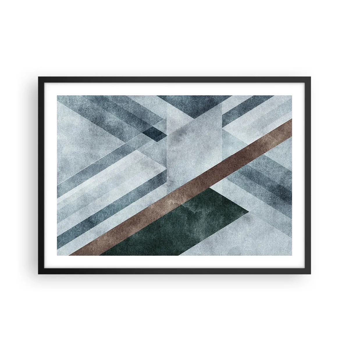 Póster en marco negro - Formas geométricas en tonos fríos de azul y marrón. - 70x50cm - Sofisticada elegancia de la geometría - Decoración de pared moderna para salón y dormitorio ARTTOR