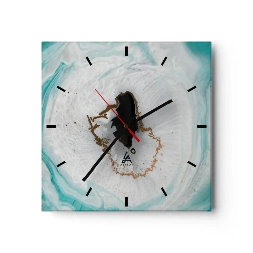 Reloj de pared - Reloj de vidrio - Motivo de geoda abstracta en tonos turquesa, blanco y dorado. - 30x30cm - Para acceder al interior - Decoración de pared moderna para salón y dormitorio ARTTOR