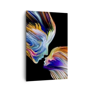 Cuadro sobre lienzo - Impresión de Imagen - Siluetas coloridas de rostros en secuencias dinámicas sobre un fondo negro - 80x120cm - Una fusión de energía y luz - Decoración de pared moderna para salón y dormitorio ARTTOR