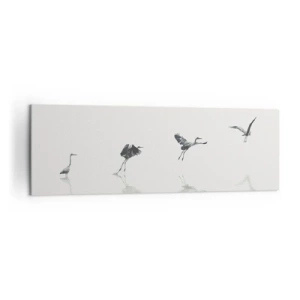 Cuadro sobre lienzo - Impresión de Imagen - Cuatro siluetas de aves reflejadas en el agua tranquila. - 160x50cm - Cuatro sencillos pasos para despegar - Decoración de pared moderna para salón y dormitorio ARTTOR