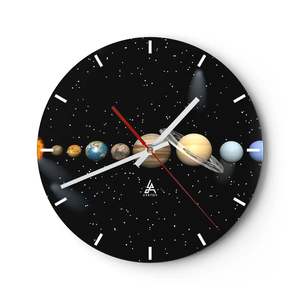 Reloj de pared - Reloj de vidrio - Los planetas en armonía - 40x40 cm