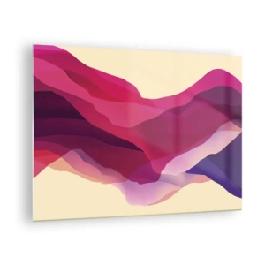 Cuadro sobre vidrio - Impresiones sobre Vidrio - Ondas abstractas en tonos morados y rosas sobre un fondo claro. - 70x50cm - Ondas púrpuras - Decoración de pared moderna para salón y dormitorio ARTTOR