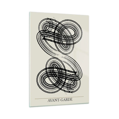 Cuadro sobre vidrio - Impresiones sobre Vidrio - Bucles y líneas vanguardistas negras sobre un fondo claro - 50x70cm - Salió espontáneamente - Decoración de pared moderna para salón y dormitorio ARTTOR