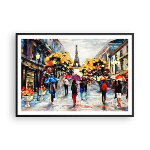 Póster en marco negro - Un paseo otoñal por París con vistas a la Torre Eiffel - 100x70cm - Especialmente hermoso en otoño - Decoración de pared moderna para salón y dormitorio ARTTOR