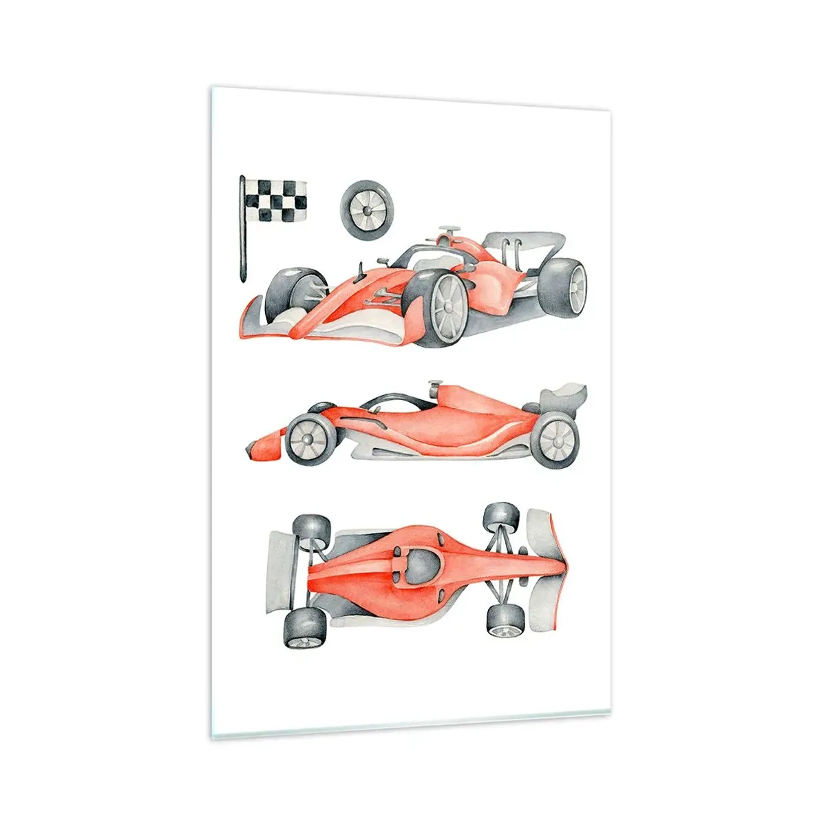Cuadro sobre vidrio - Impresiones sobre Vidrio - Un coche de carreras rojo con una bandera a cuadros. - 80x120cm - Para alcanzar un sueño - Decoración de pared moderna para salón y dormitorio ARTTOR