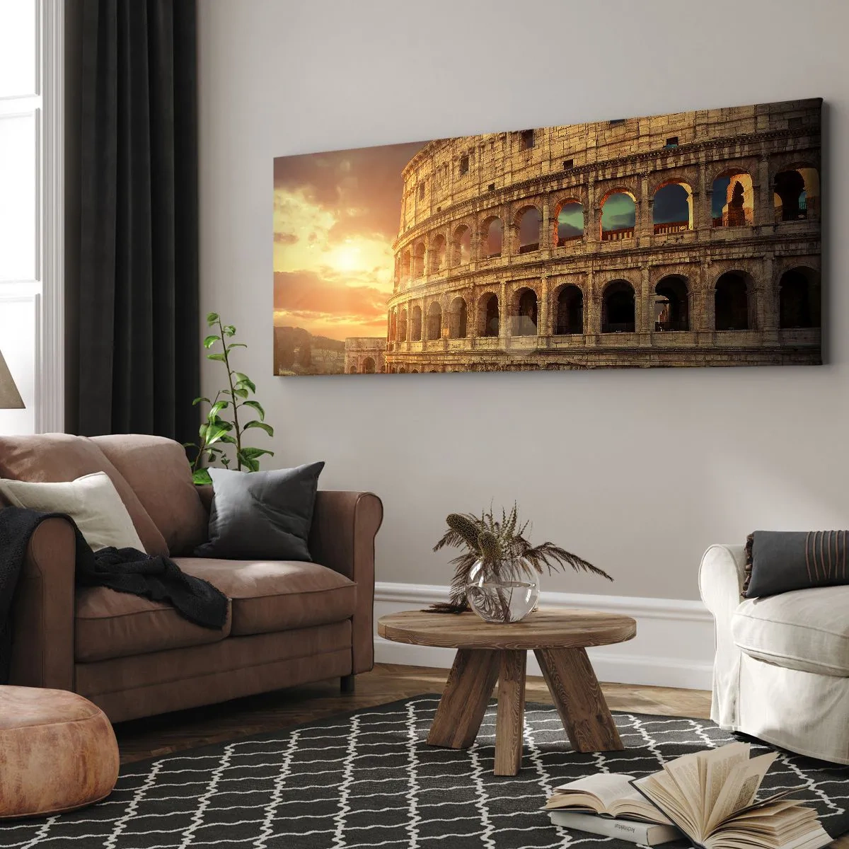 Cuadro sobre lienzo - Impresión de Imagen - El Coliseo de Roma al atardecer - 120x50cm - Una impresión colosal - Decoración de pared moderna para salón y dormitorio ARTTOR