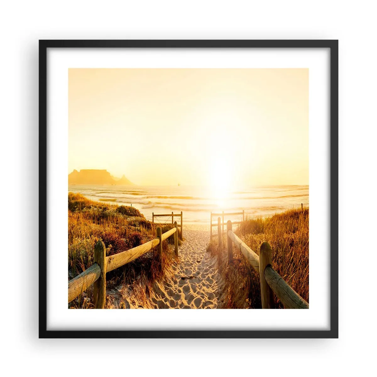 Póster en marco negro - A través de la duna, hacia el sol - 50x50 cm