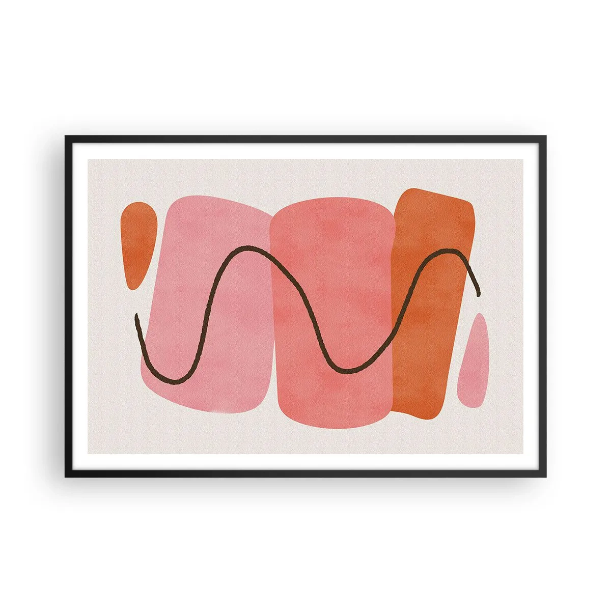 Póster en marco negro - Formas abstractas en tonos rosa y naranja. - 100x70cm - Suave movimiento de formas - Decoración de pared moderna para salón y dormitorio ARTTOR