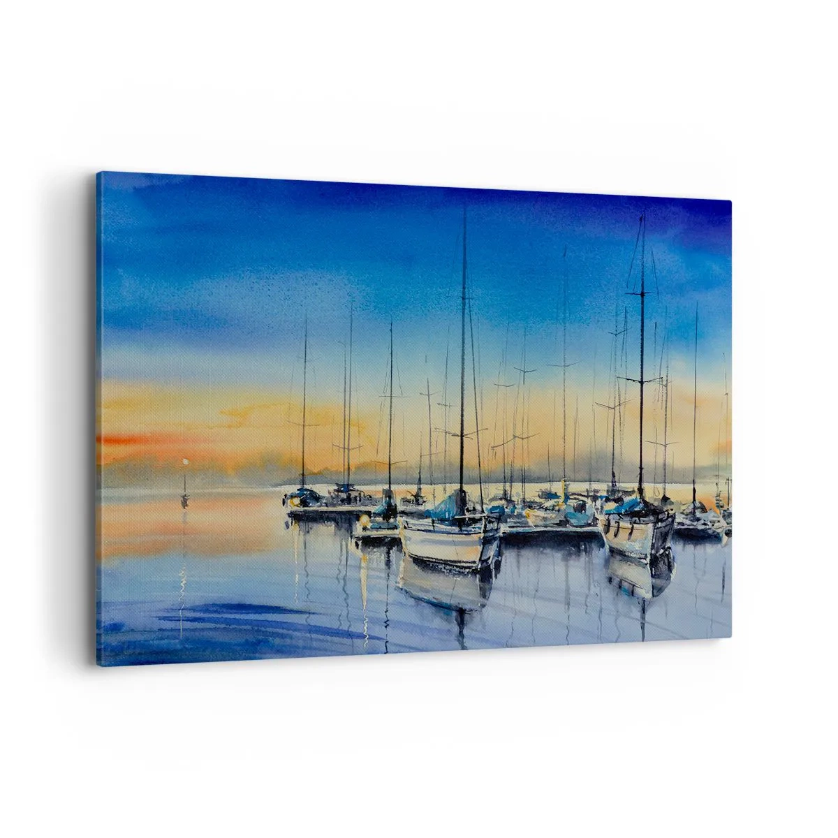 Cuadro sobre lienzo - Impresión de Imagen - Puerto de yates al atardecer con reflejos en el agua - 120x80cm - El final de un buen día - Decoración de pared moderna para salón y dormitorio ARTTOR