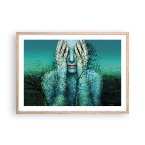 Póster en marco roble claro - Sumergida en azul - 70x50 cm