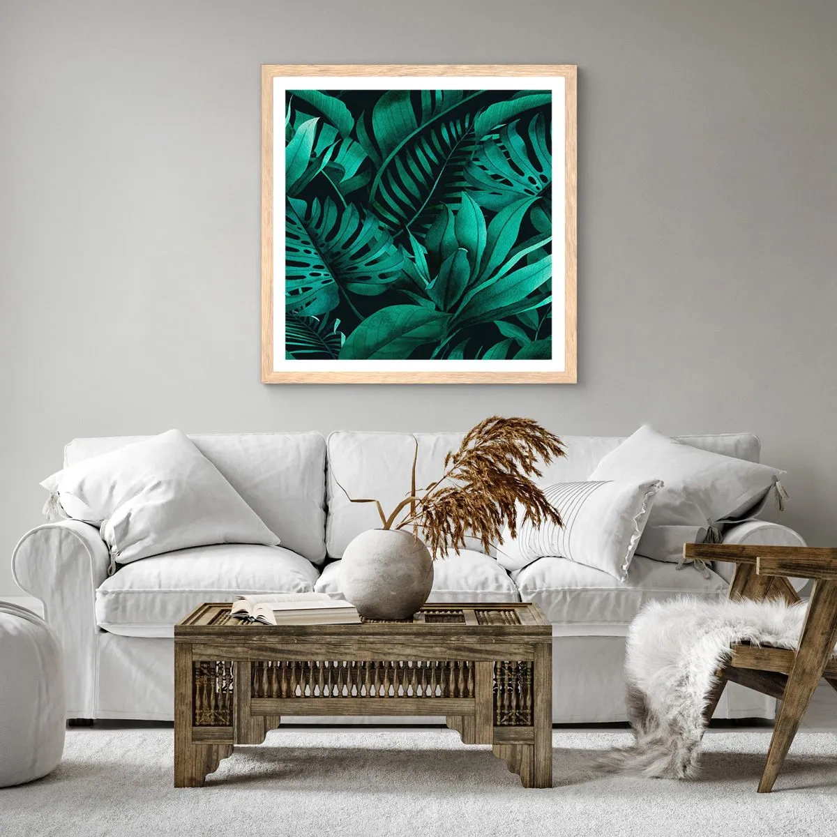 Póster en marco roble claro - Profundidad del verde tropical - 60x60 cm