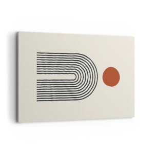 Cuadro sobre lienzo - Impresión de Imagen - Patrón abstracto moderno con líneas y un círculo rojo. - 120x80cm - Magnetismo de formas y colores - Decoración de pared moderna para salón y dormitorio ARTTOR