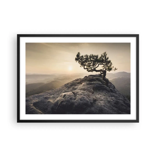 Póster en marco negro - Un árbol solitario en un pico rocoso a la luz del sol. - 70x50cm - La vida se abre camino - Decoración de pared moderna para salón y dormitorio ARTTOR