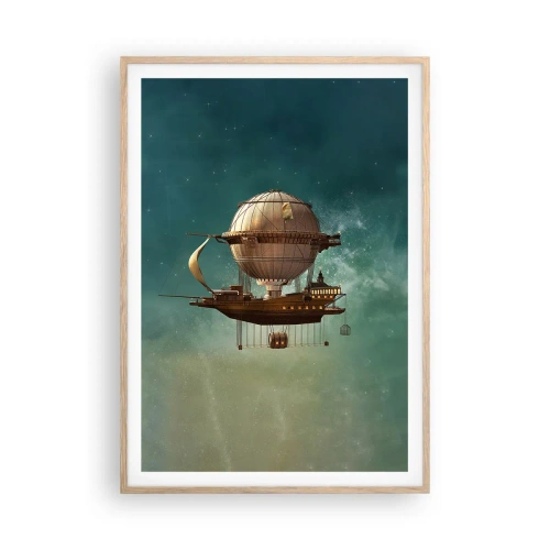 Póster en marco roble claro - Julio Verne saluda - 70x100 cm
