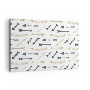 Cuadro sobre lienzo - Impresión de Imagen - Un patrón minimalista con flechas en colores beige y gris. - 100x70cm - El sueño de un arquero - Decoración de pared moderna para salón y dormitorio ARTTOR