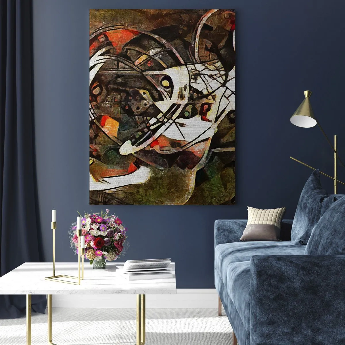 Cuadro sobre vidrio - Impresiones sobre Vidrio - Pintura abstracta con círculos y líneas dinámicas. - 50x70cm - ¿Oyes el movimiento? - Decoración de pared moderna para salón y dormitorio ARTTOR