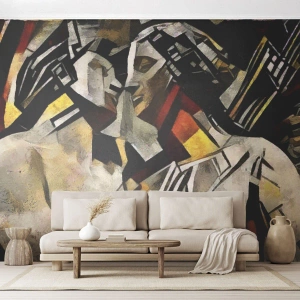 Fotomural Premium Sand - Una pareja abstracta en una composición geométrica. - 100x70cm - Un beso escultural - Decoración de pared moderna para salón y dormitorio ARTTOR