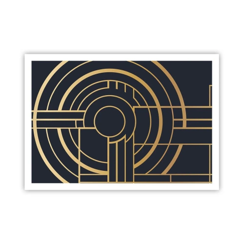 Póster - Patrón geométrico con líneas doradas. - 100x70cm - Giro de los elementos - Decoración de pared moderna para salón y dormitorio ARTTOR