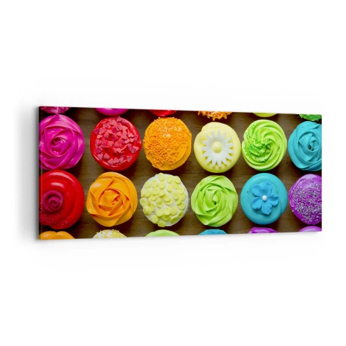 Cuadro sobre lienzo - Impresión de Imagen - Cupcakes coloridos con decoraciones pastel - 120x50cm - Cada uno diferente - todos deliciosos - Decoración de pared moderna para salón y dormitorio ARTTOR