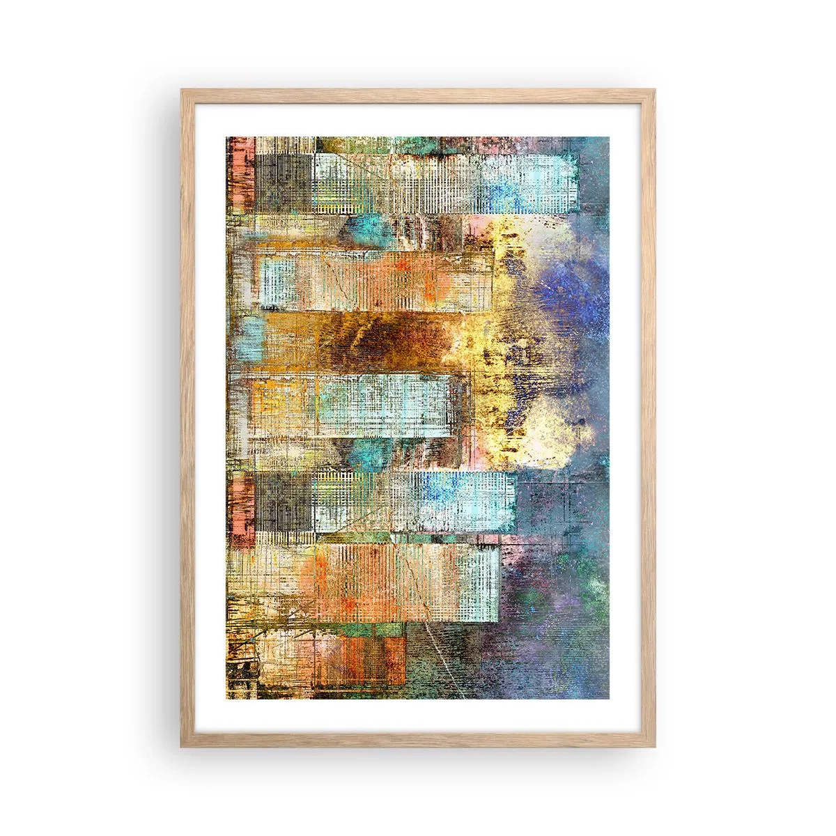 Póster en marco roble claro - Metrópolis soleada - 50x70 cm