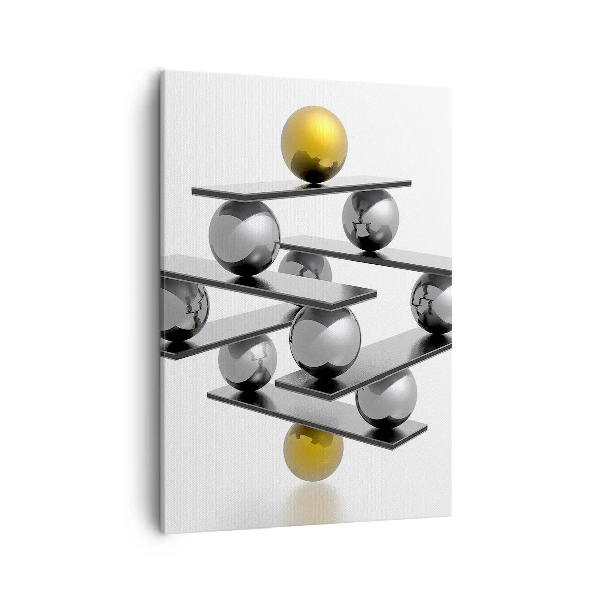 Cuadro sobre lienzo - Impresión de Imagen - Composición geométrica con bolas de metal y acento dorado. - 50x70cm - Balance de oro y plata - Decoración de pared moderna para salón y dormitorio ARTTOR