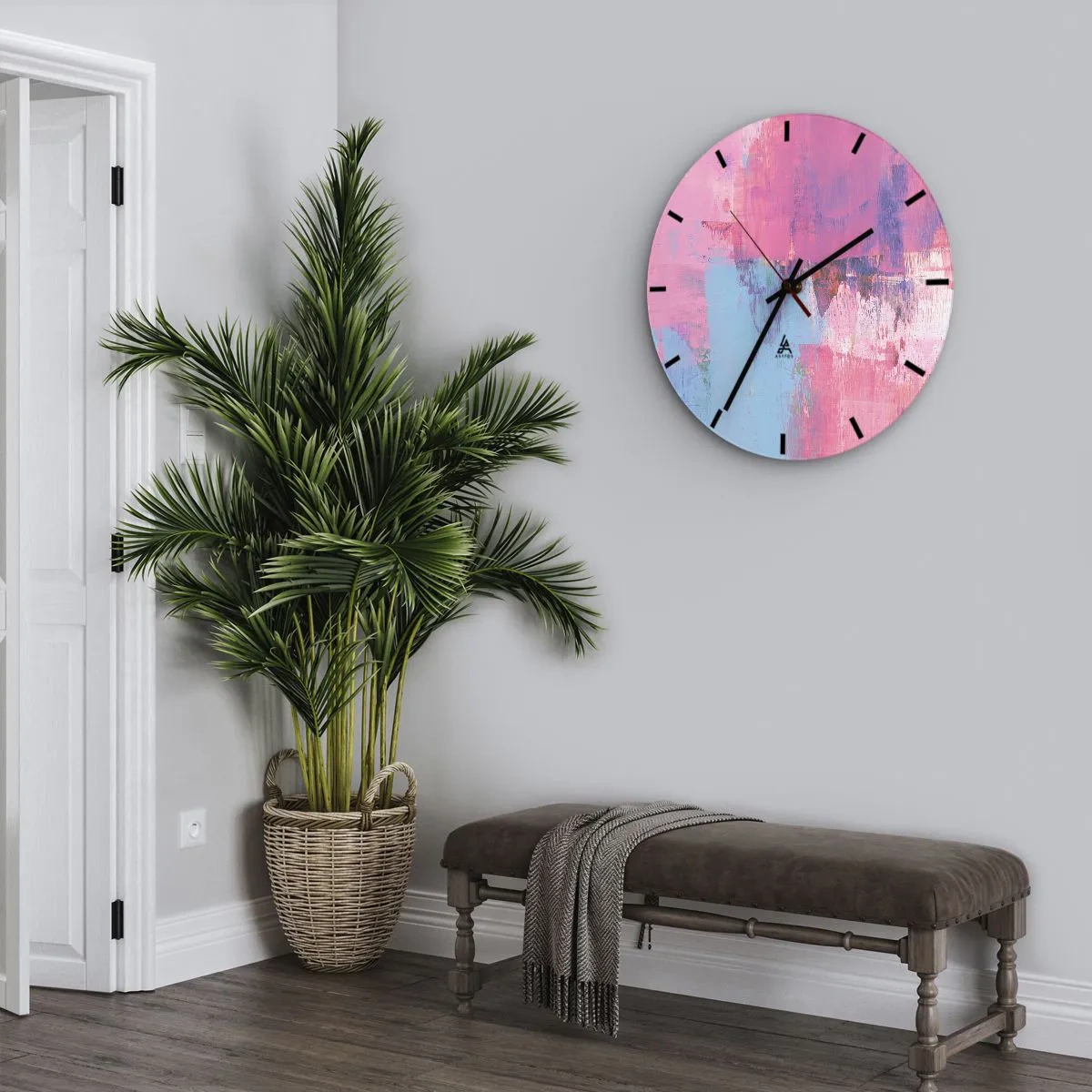 Reloj de pared - Reloj de vidrio - Rosa, azul y una pizca de luz - 40x40 cm