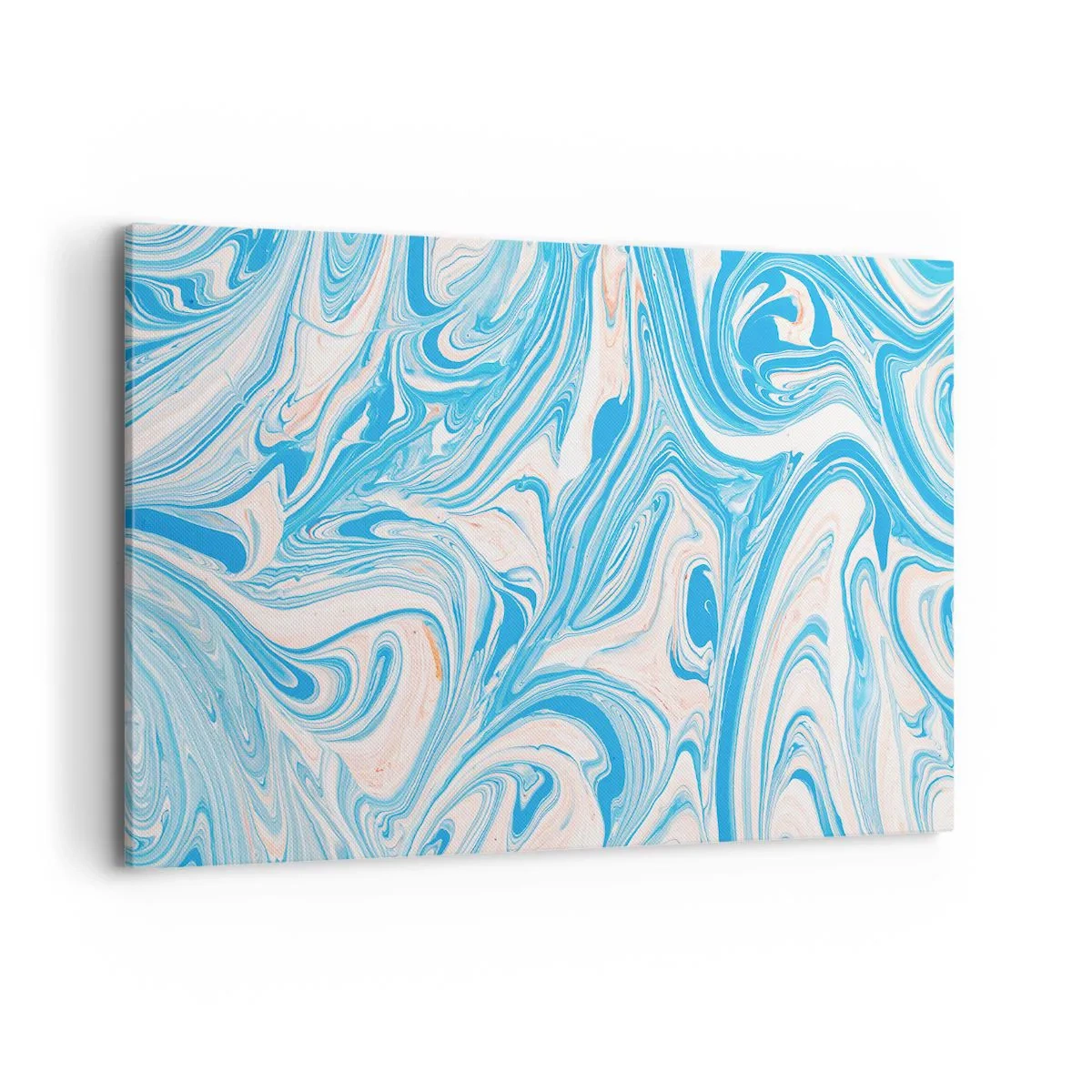Cuadro sobre lienzo - Impresión de Imagen - Remolinos abstractos de estilo mármol azul y blanco - 120x80cm - Llanura de inundación turquesa - Decoración de pared moderna para salón y dormitorio ARTTOR