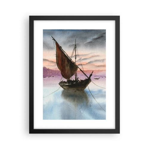 Póster en marco negro - Atardecer en el puerto - 30x40 cm