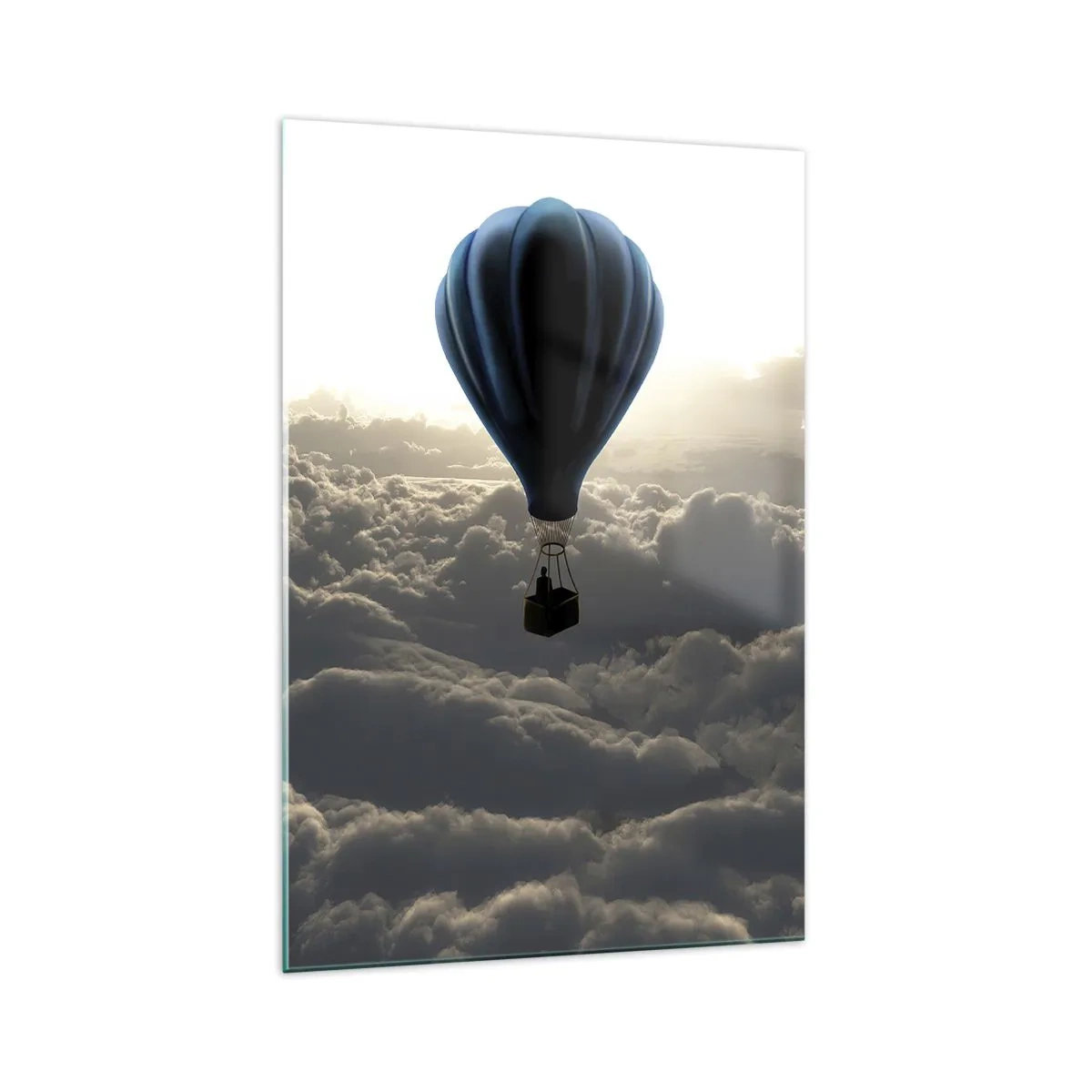 Cuadro sobre vidrio - Impresiones sobre Vidrio - Un globo aerostático contra un cielo con nubes al atardecer. - 70x100cm - Un viajero por encima de las nubes - Decoración de pared moderna para salón y dormitorio ARTTOR
