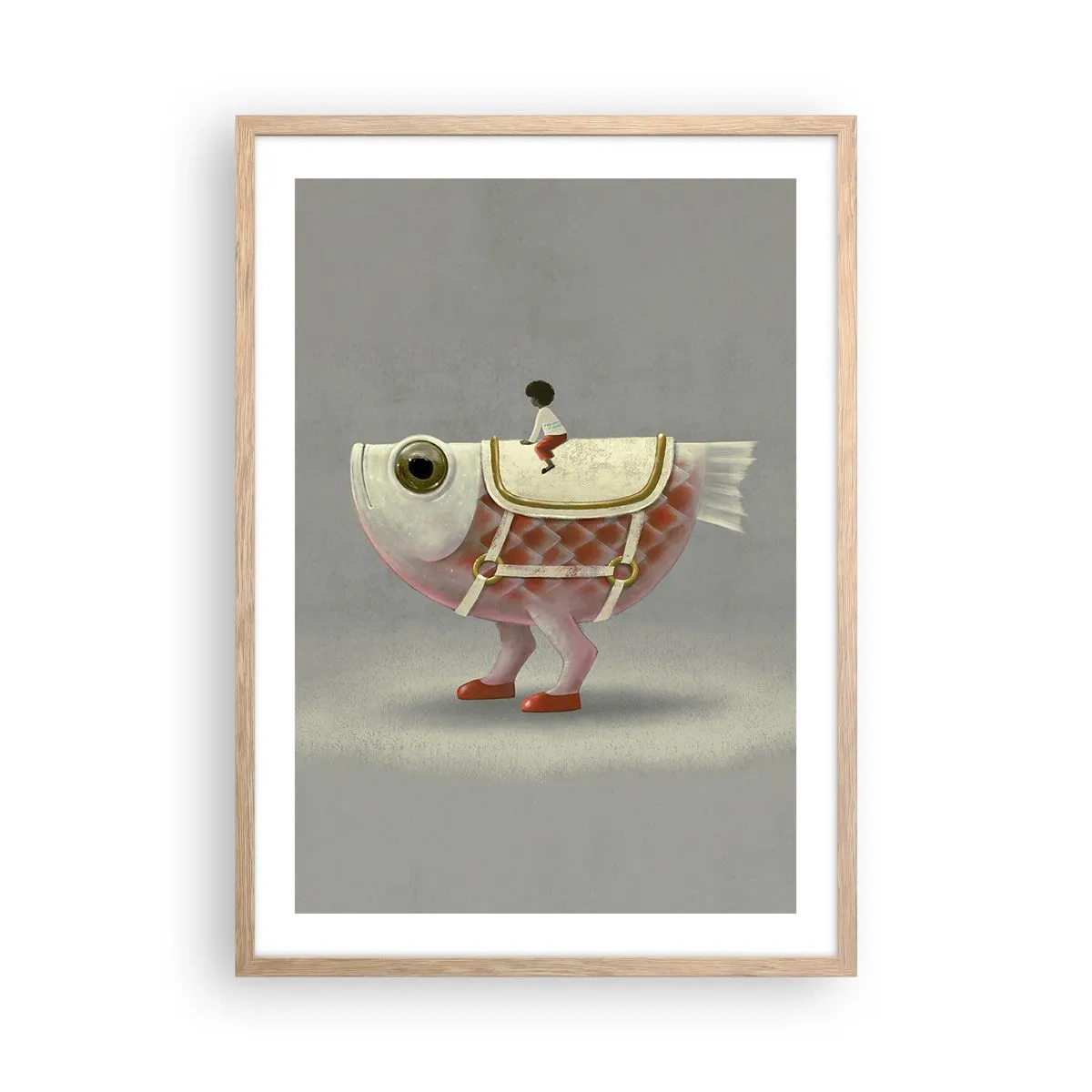 Póster en marco roble claro - Jinete del pescado - 50x70 cm