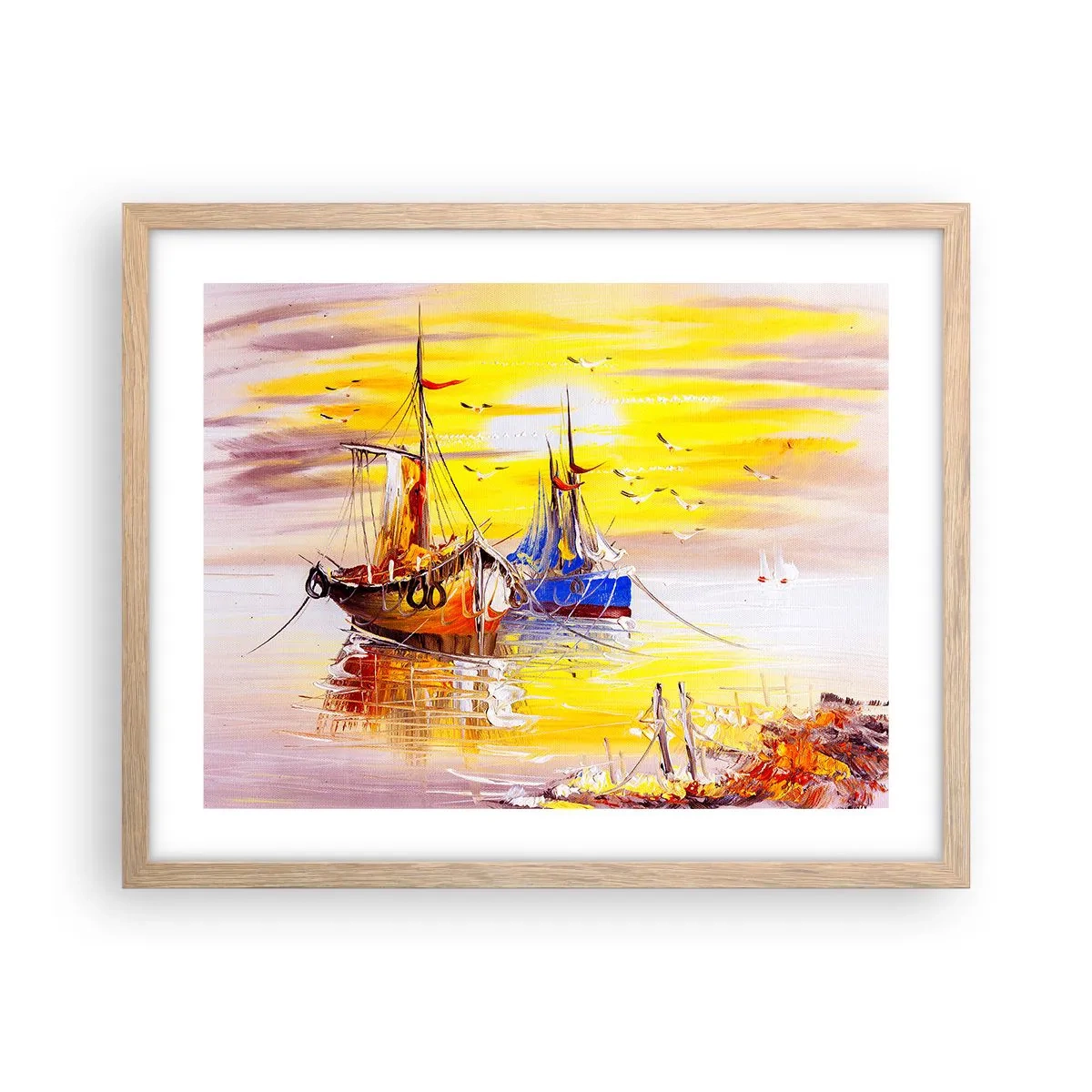 Póster en marco roble claro - Un merecido descanso en el puerto - 50x40 cm