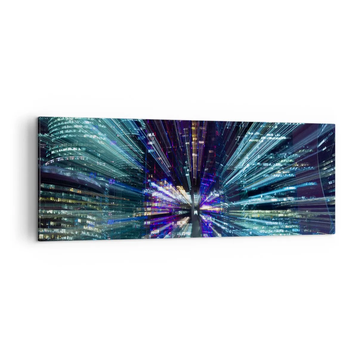 Cuadro sobre lienzo - Impresión de Imagen - Vista dinámica de la ciudad por la noche con efecto de iluminación. - 140x50cm - Cruzando el hiperespacio - Decoración de pared moderna para salón y dormitorio ARTTOR