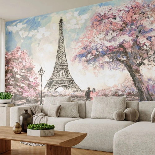 Fotomural Premium Sand - Un paseo por París en abril - Ciudad, Torre Eiffel, Callejón del parque - 500x350 cm