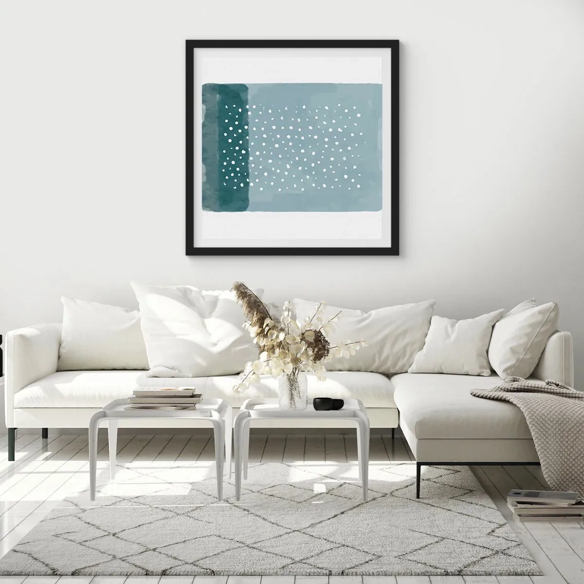 Póster en marco negro - Creación sobre azul - 40x40 cm