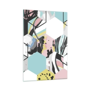 Cuadro sobre vidrio - Impresiones sobre Vidrio - Patrón hexagonal geométrico con detalles abstractos coloridos - 80x120cm - Hexágonos y cubos en seis colores - Decoración de pared moderna para salón y dormitorio ARTTOR