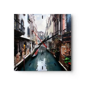 Reloj de pared - Reloj de vidrio - Paisaje veneciano con góndola y puente - 40x40 cm