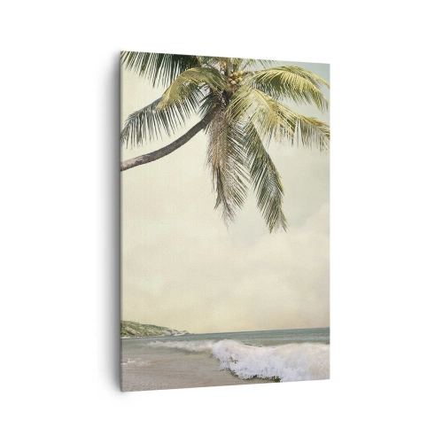 Cuadro sobre lienzo - Impresión de Imagen - Una playa con palmeras con el mar en calma como telón de fondo. - 70x100cm - Sueño tropical - Decoración de pared moderna para salón y dormitorio ARTTOR