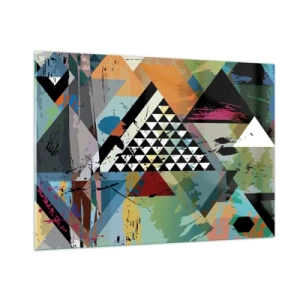 Cuadro sobre vidrio - Impresiones sobre Vidrio - Composición abstracta de formas geométricas y colores. - 100x70cm - Qué sencillo es - Decoración de pared moderna para salón y dormitorio ARTTOR