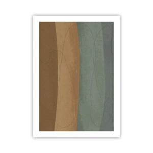 Póster - Líneas orgánicas sobre fondos terrosos y verdes. - 50x70cm - Composición horizontal - Decoración de pared moderna para salón y dormitorio ARTTOR