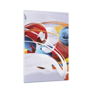 Cuadro sobre vidrio - Impresiones sobre Vidrio - Abstracción colorida con líneas dinámicas y colores vivos. - 70x100cm - Danza de los elementos - Decoración de pared moderna para salón y dormitorio ARTTOR