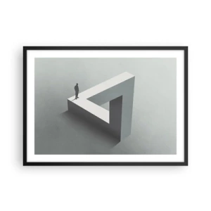 Póster en marco negro - Una figura parada sobre un triángulo de Penrose en tonos de gris. - 70x50cm - Y, sin embargo, es posible - Decoración de pared moderna para salón y dormitorio ARTTOR