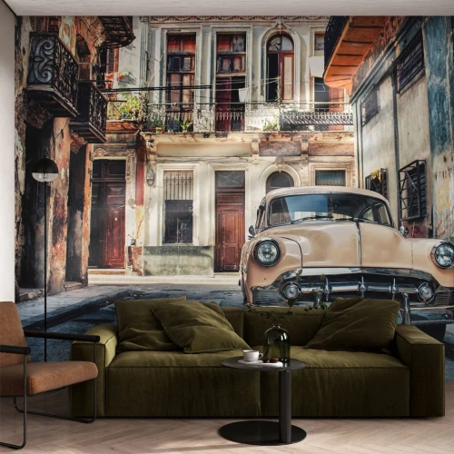 Fotomural Premium Canvas - Siesta en La Habana - Auto Vintage, Arquitectura, Ciudad - 400x280 cm