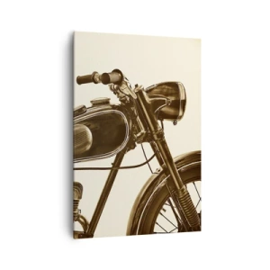 Cuadro sobre lienzo - Impresión de Imagen - Una motocicleta retro vintage sobre un fondo claro. - 70x100cm - Añoranza de los clásicos - Decoración de pared moderna para salón y dormitorio ARTTOR