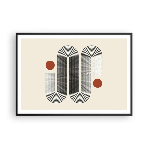 Póster en marco negro - Patrón geométrico con líneas y círculos naranjas. - 100x70cm - De principio a fin - Decoración de pared moderna para salón y dormitorio ARTTOR