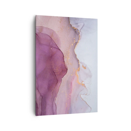 Cuadro sobre lienzo - Impresión de Imagen - Una composición abstracta en tonos morados y dorados. - 70x100cm - Olas de lila y púrpura - Decoración de pared moderna para salón y dormitorio ARTTOR