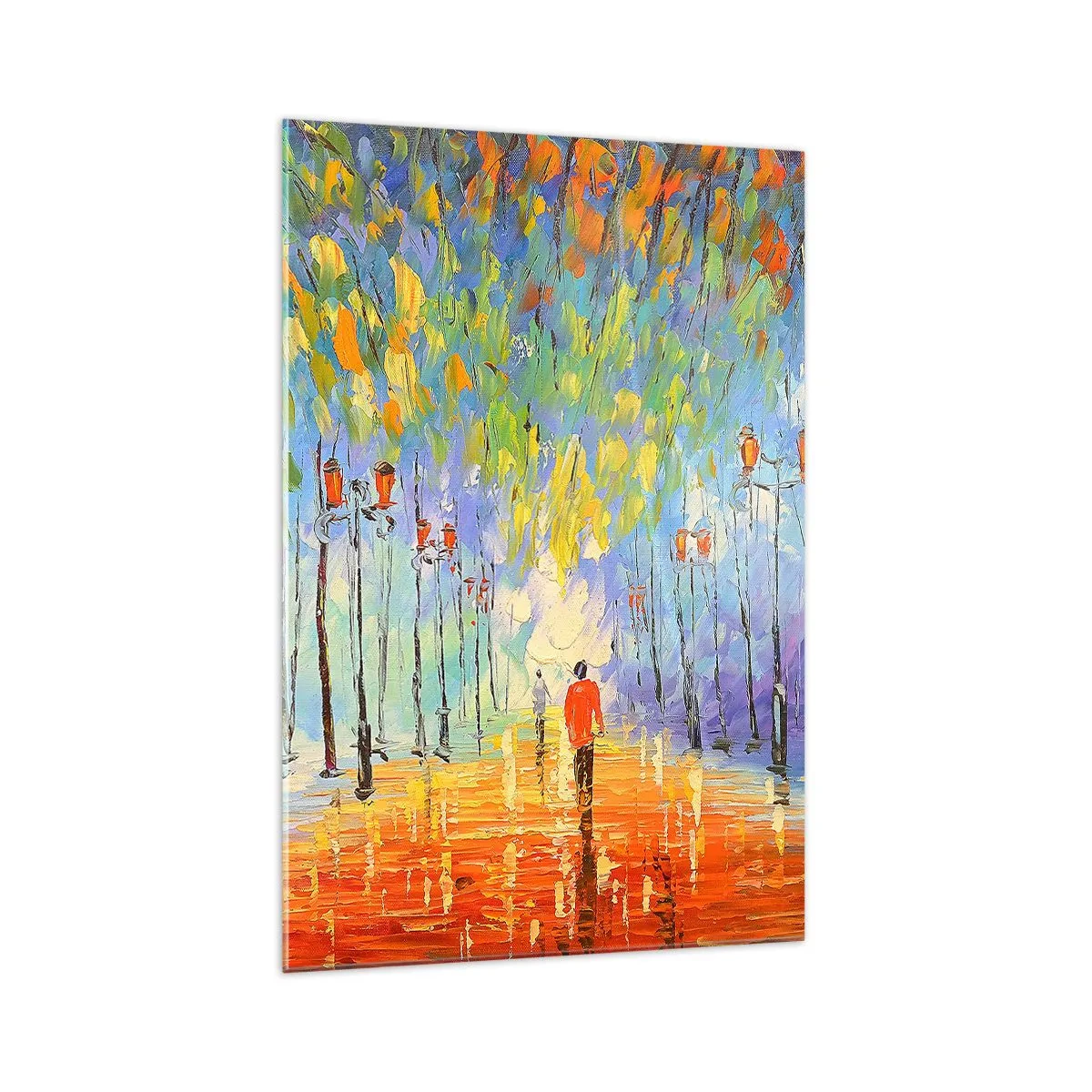 Cuadro sobre vidrio - Impresiones sobre Vidrio - Un pintoresco paseo entre los faroles en una noche lluviosa. - 70x100cm - La canción nocturna de la lluvia - Decoración de pared moderna para salón y dormitorio ARTTOR