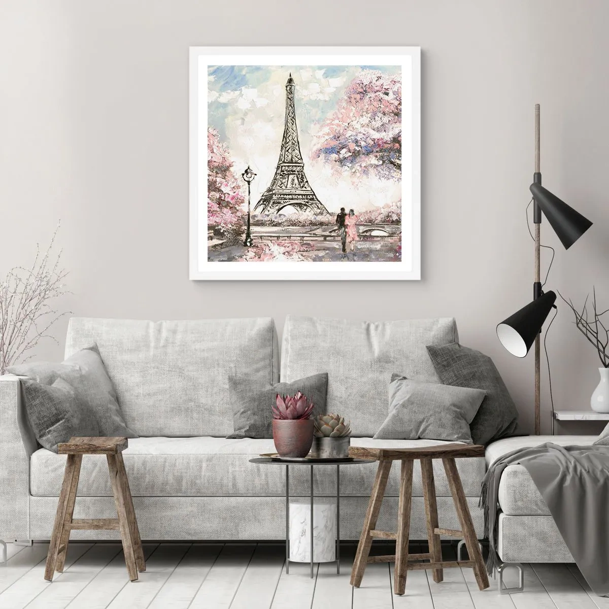 Póster en marco blanco - Un paseo por París en abril - 40x40 cm