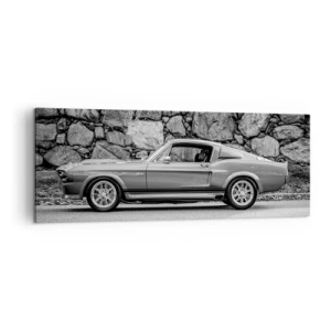 Cuadro sobre lienzo - Impresión de Imagen - Fotografía en blanco y negro de un coche clásico. - 140x50cm - Una leyenda de los años 60 - Decoración de pared moderna para salón y dormitorio ARTTOR